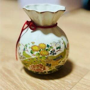 Porcelain Vintage Double Peacock Vase Floral Design Made in Japan
